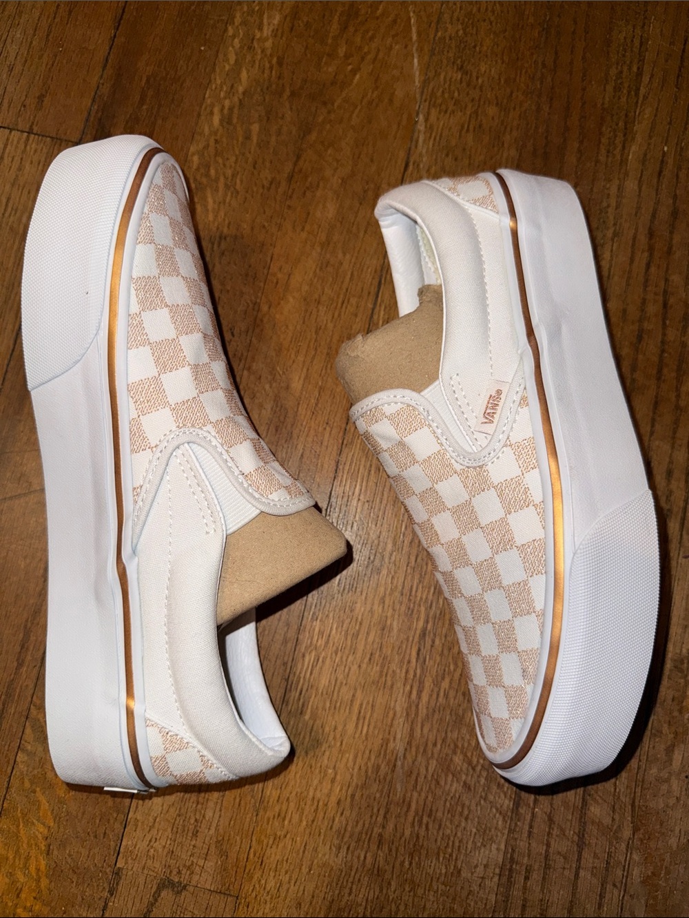 •VANS•NWT METALLIC GOLD & WHITE CHECKERED OLD SKOOL PLATFORM SNEAKER SIZE 8 - Picture 11 of 12